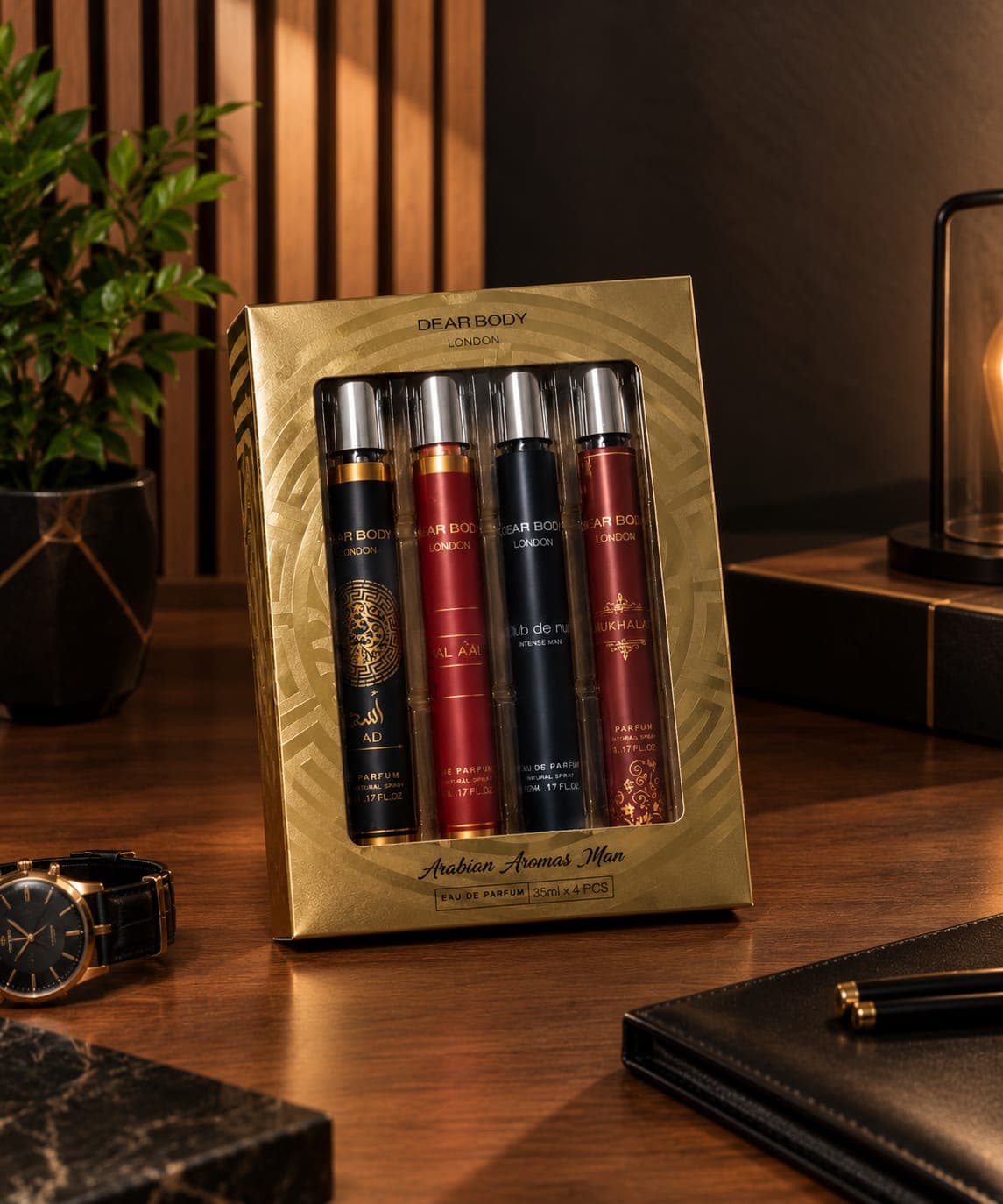 Kit 4 Perfumes Arabes Masculinos 4x35ml Asad - Club De Nuit - Royal Amber - Asad Bourbon Eau De Parfum