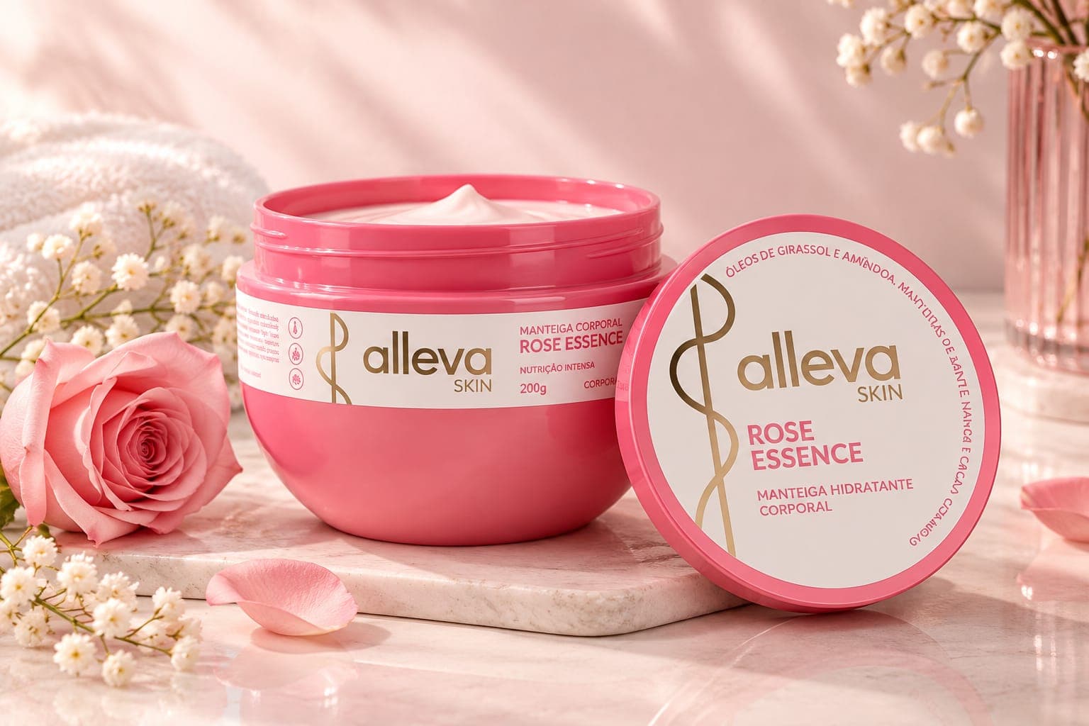 Manteiga Corporal Rose Essence Alleva Skin 200g Hidratção Profunda